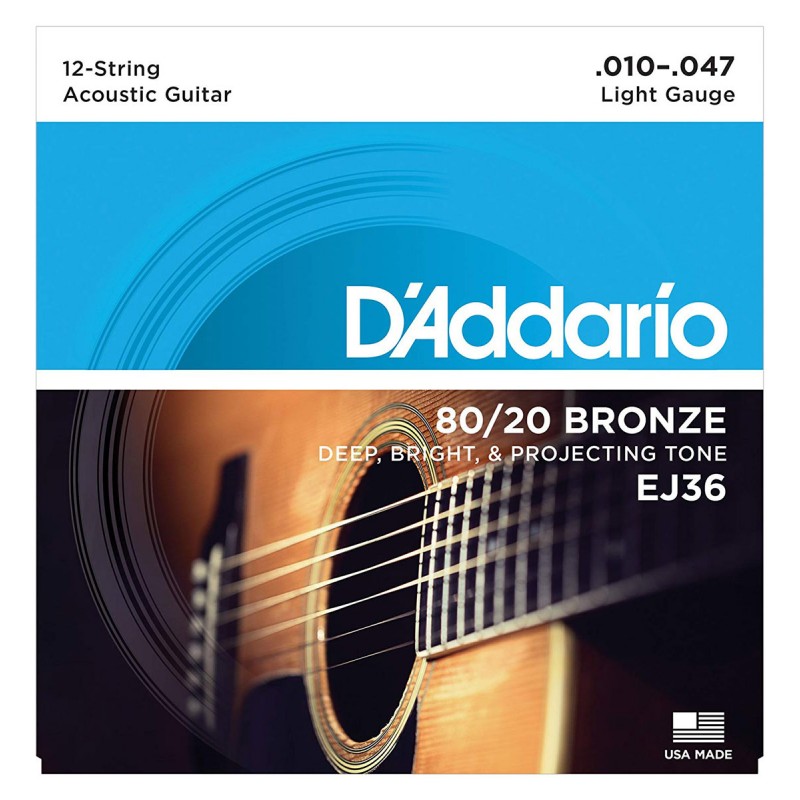 Струны для 12-струнной акустики D'Addario EJ36 BRONZE 80/20